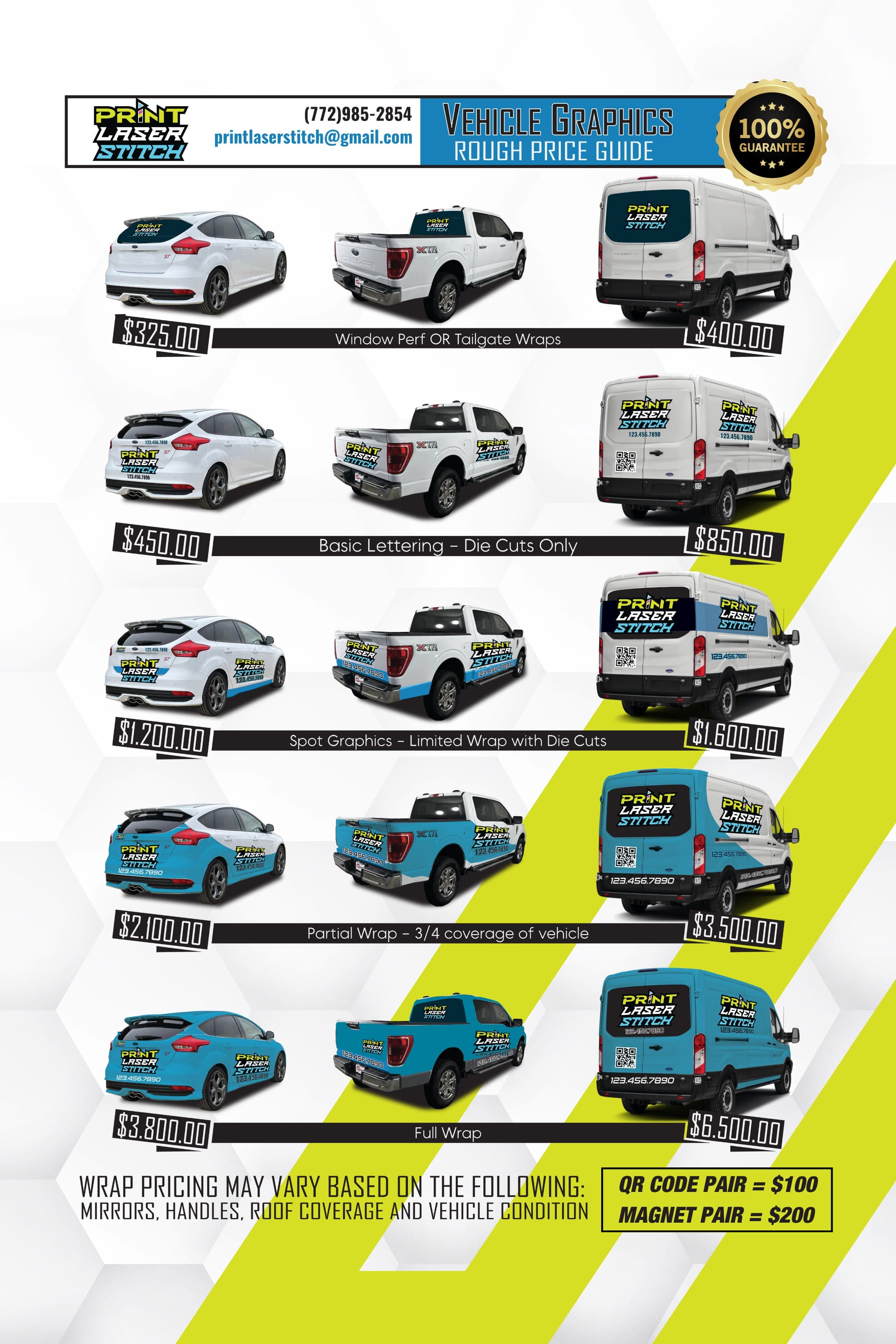Vehicle & Boat wrap pricing reference